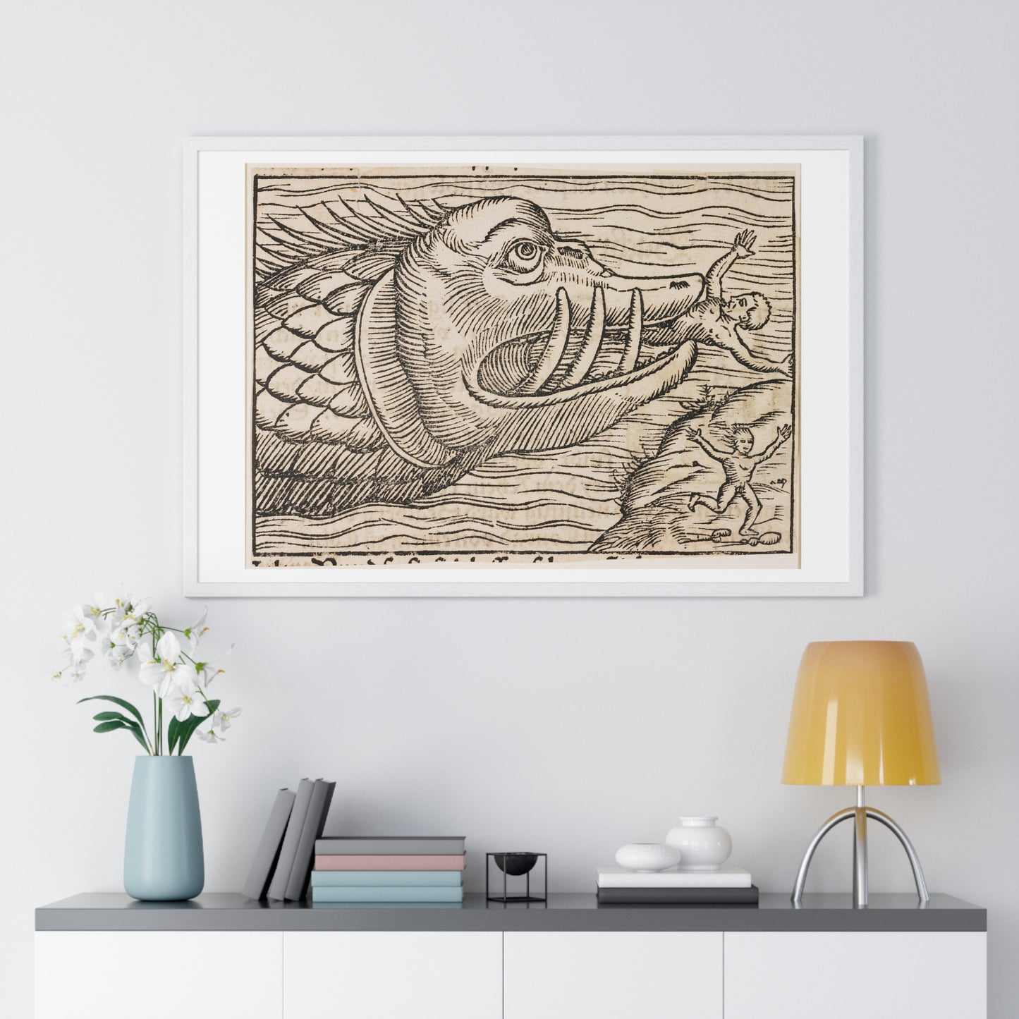 Jonah and the Whale 16th Century Print from the Original, Framed Art Print