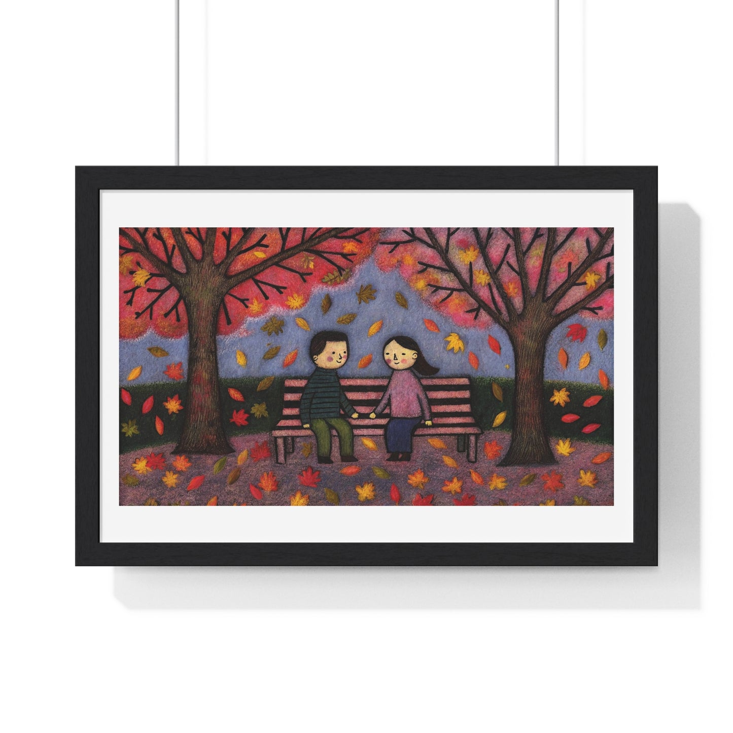 Couple on a Park Bench Fuzzy Felt Art II 'Designed by AI' Framed Print