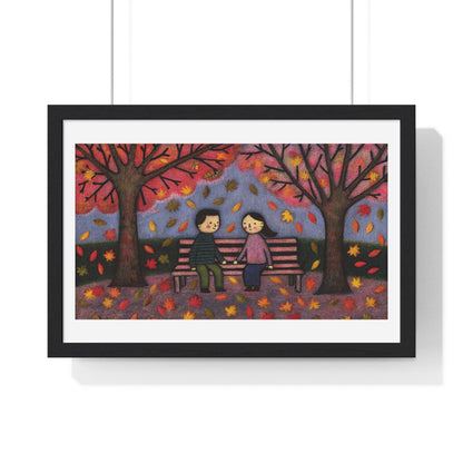 Couple on a Park Bench Fuzzy Felt Art II 'Designed by AI' Framed Print