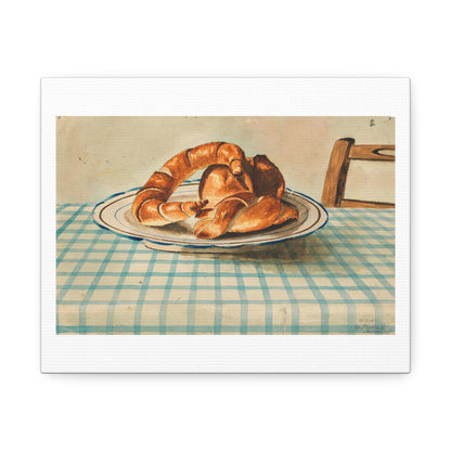 Still Life with Pastry Plate by Egon Schielee from the Original, Art Print on Satin Canvas