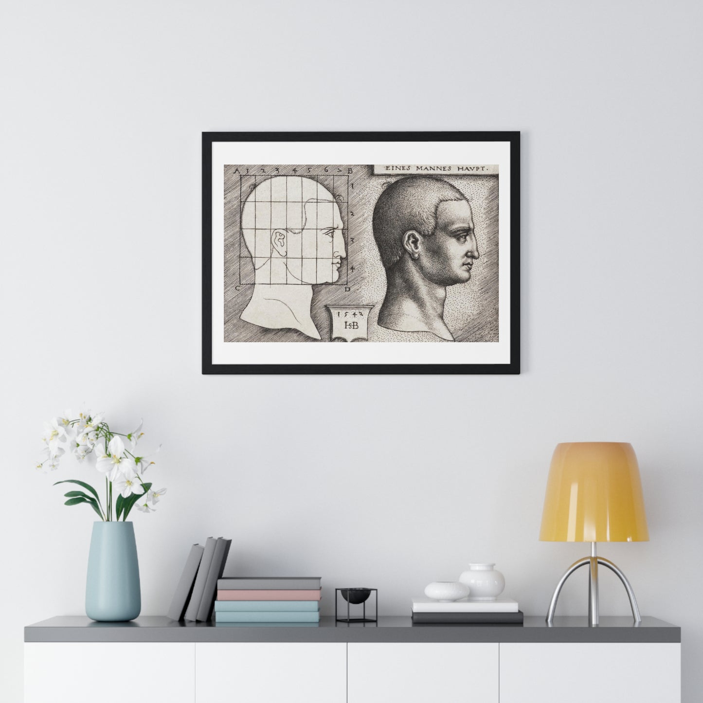 Profile Study of a Man's Head (1542) Vintage Illustration by Hans Sebald Beham, from the Original, Framed Art Print