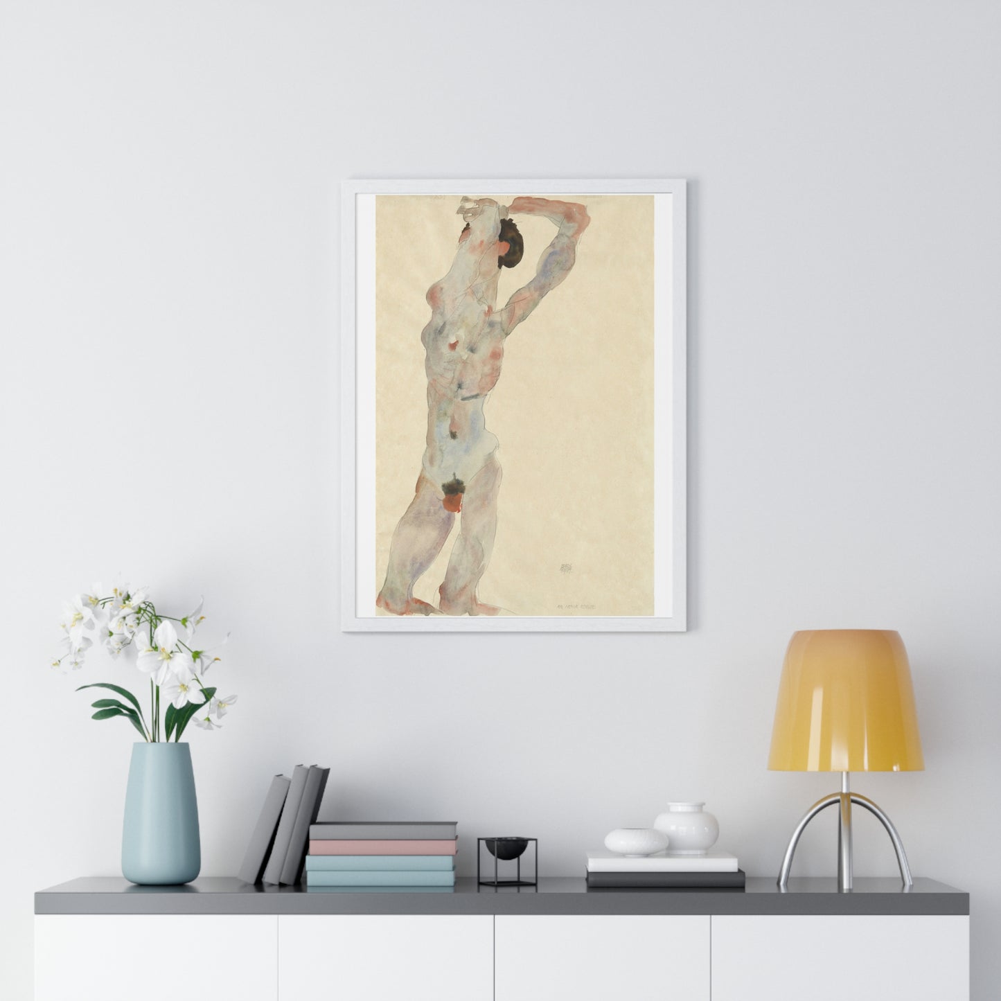 Männlicher Akt (1912) by Egon Schiele, from the Original, Framed Art Print