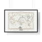 Vintage Map, the Voyages of Captain James Cook (1852) by James Cook, from the Original, Framed Print