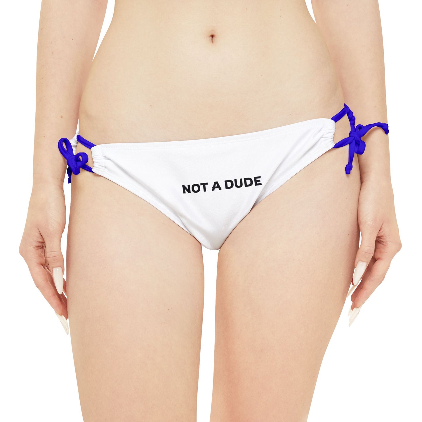 'Not a Dude' Women's White Printed Loop Tie Side Bikini Bottom