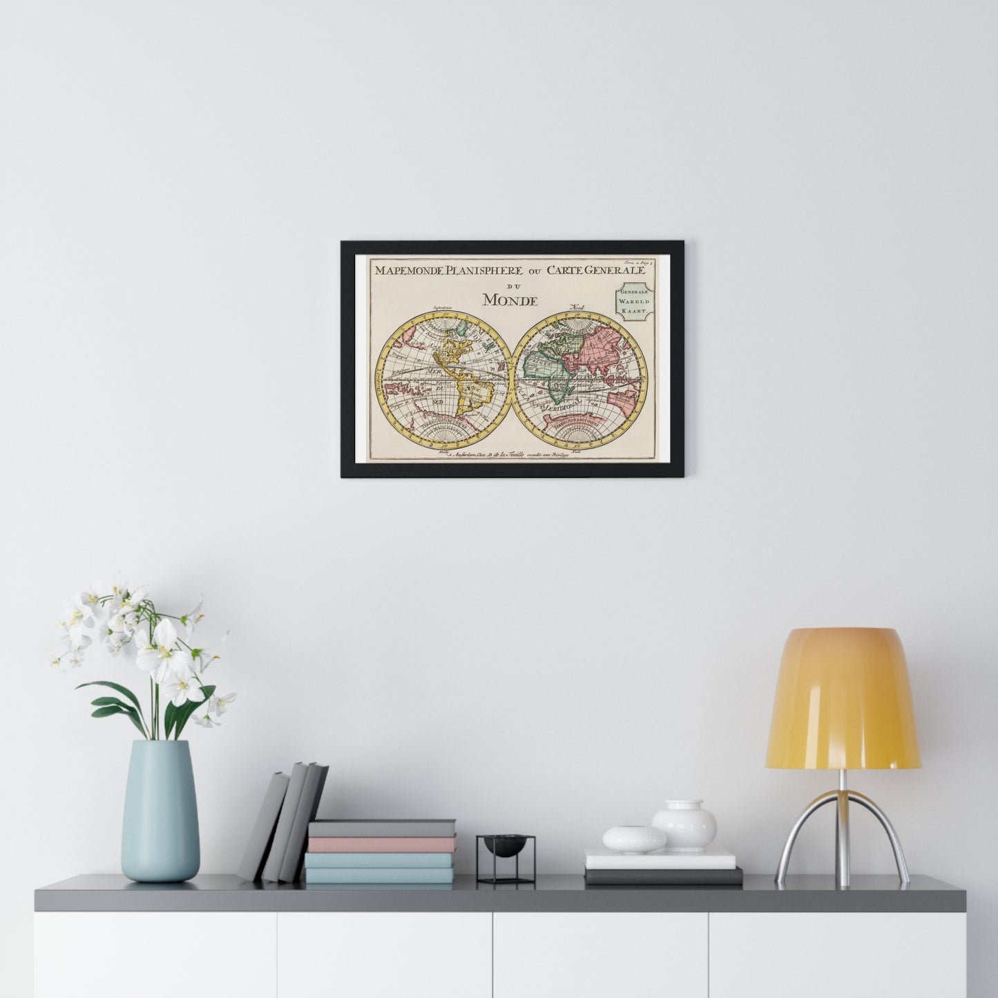 Wereldkaart Mapemonde, Planisphere ou Carte Generale du Monde (1735) by Daniel de Lafeuilledelete, from the Original, Framed Art Print