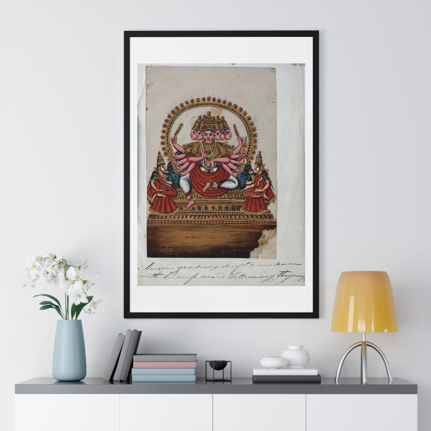 Kartikeya, also called Murugan, Hindu God of War, Gouache Painting by an Indian Artist, from the Original, Framed Art Print