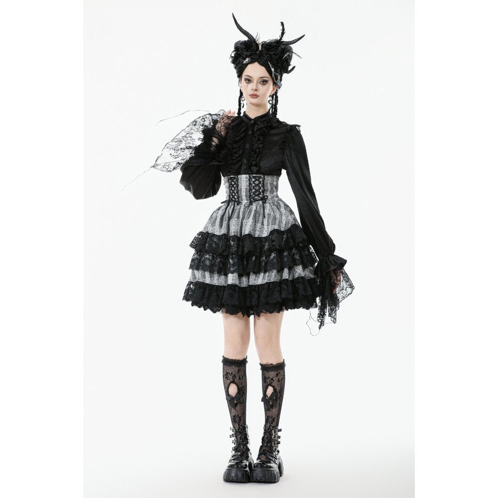 Dark in Love Hexa Layered Tartan Skirt in Black