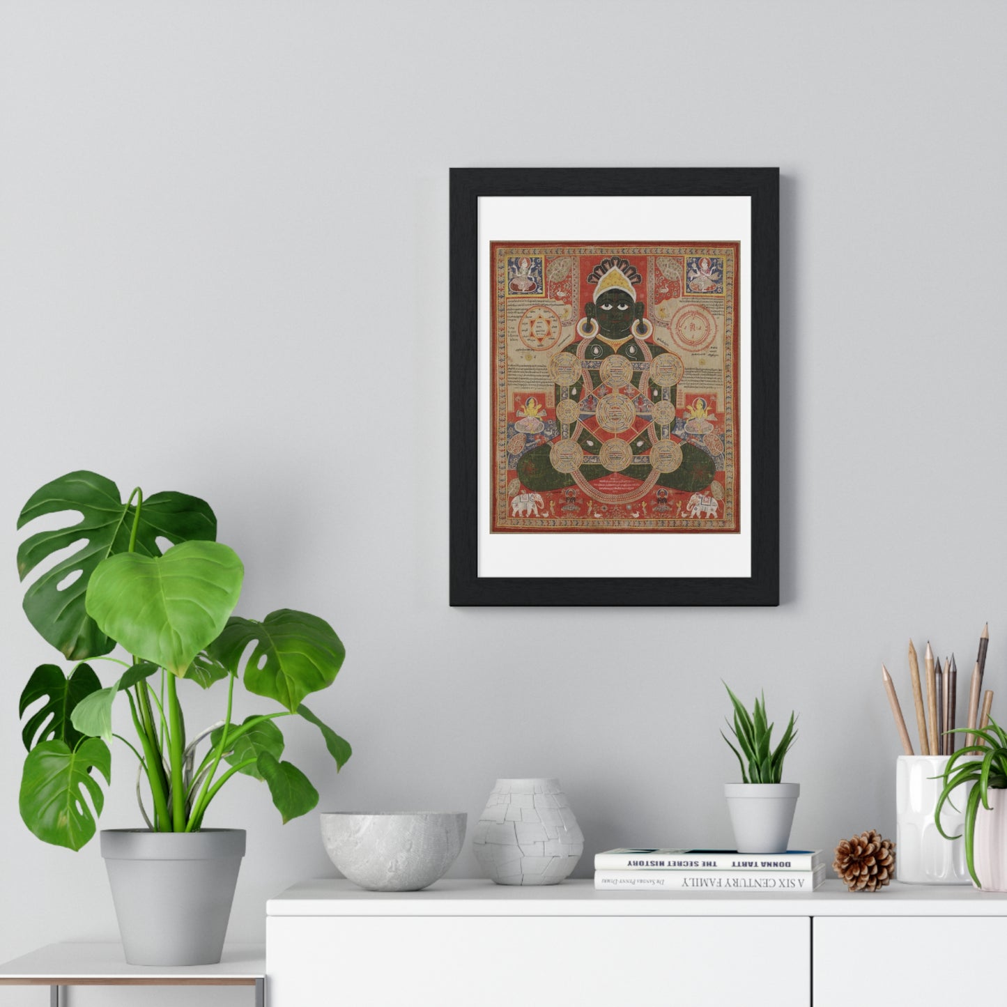 Dark Green Parsvanatha, Seated in the Lotus Posture with Cosmic Diagramme Superimposed over his Body, from the Original, Framed Print