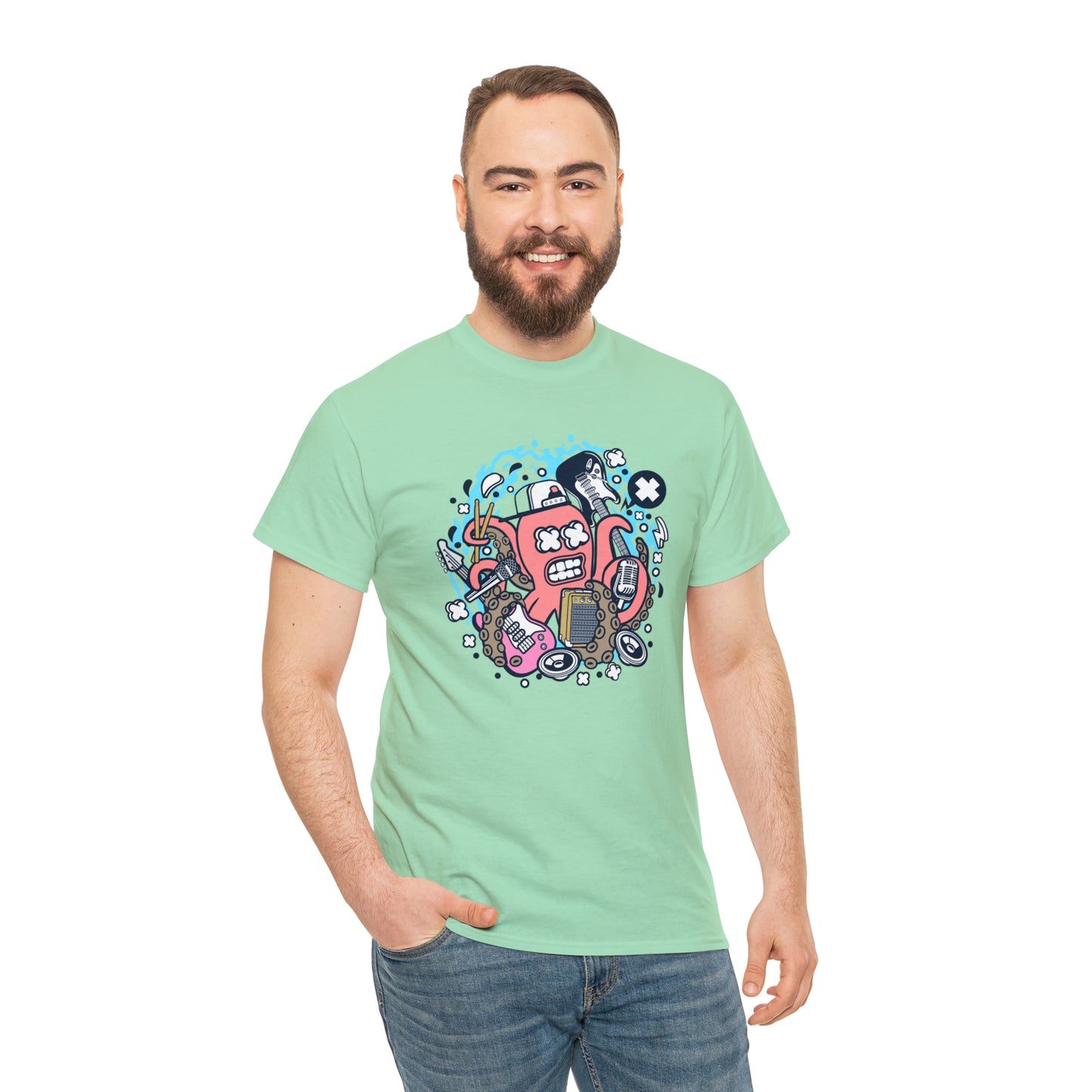 Rock Octopus Musician Cartoon T-Shirt