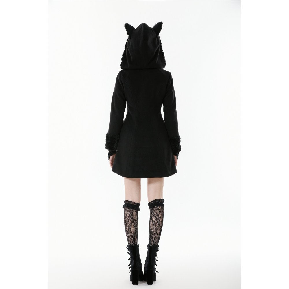 Dark in Love Cat-Ear Faux Fur-Trim Gothic Hooded Coat