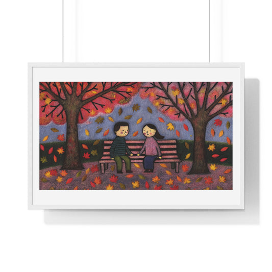 Couple on a Park Bench Fuzzy Felt Art II 'Designed by AI' Framed Print