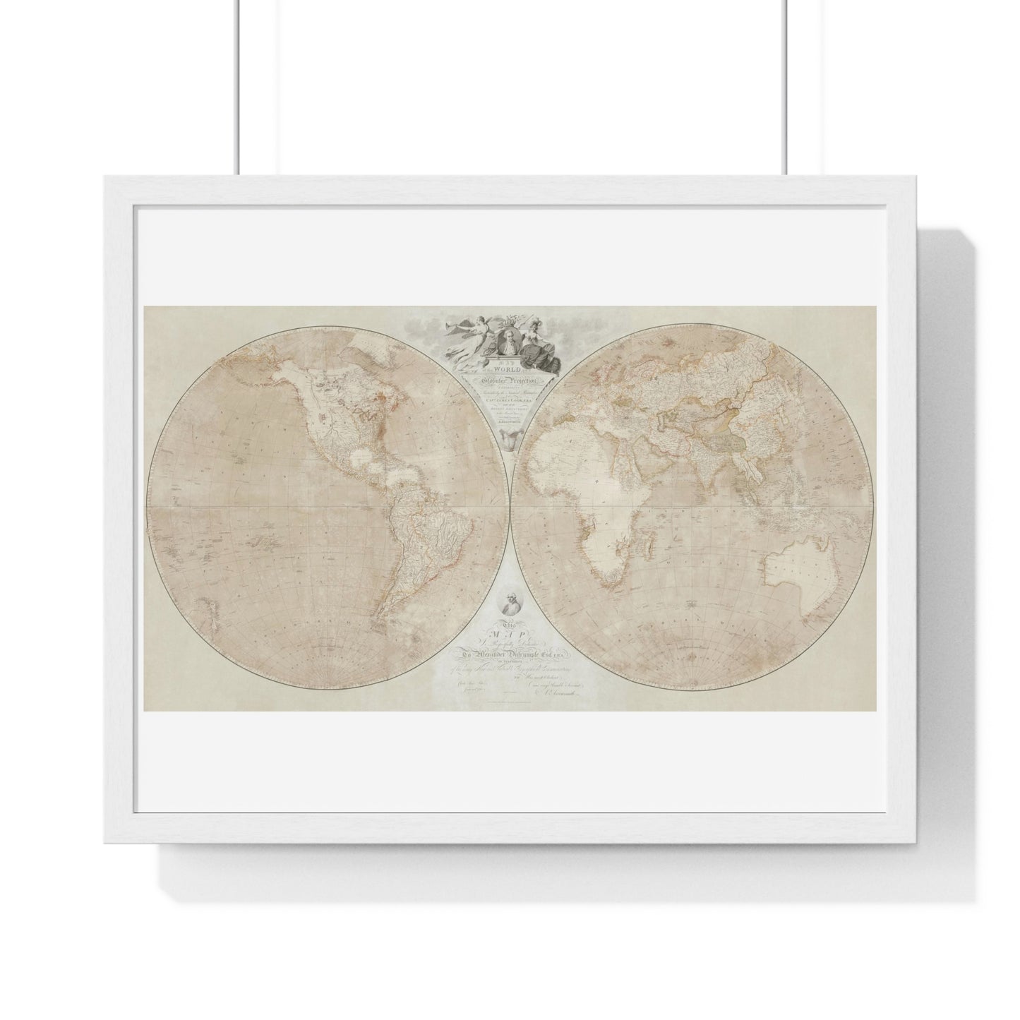 Map of the World on a Globular Projection Exhibiting Particularly the Nautical Researches of Captain James Cook (1794) from the Original, Framed Art Print