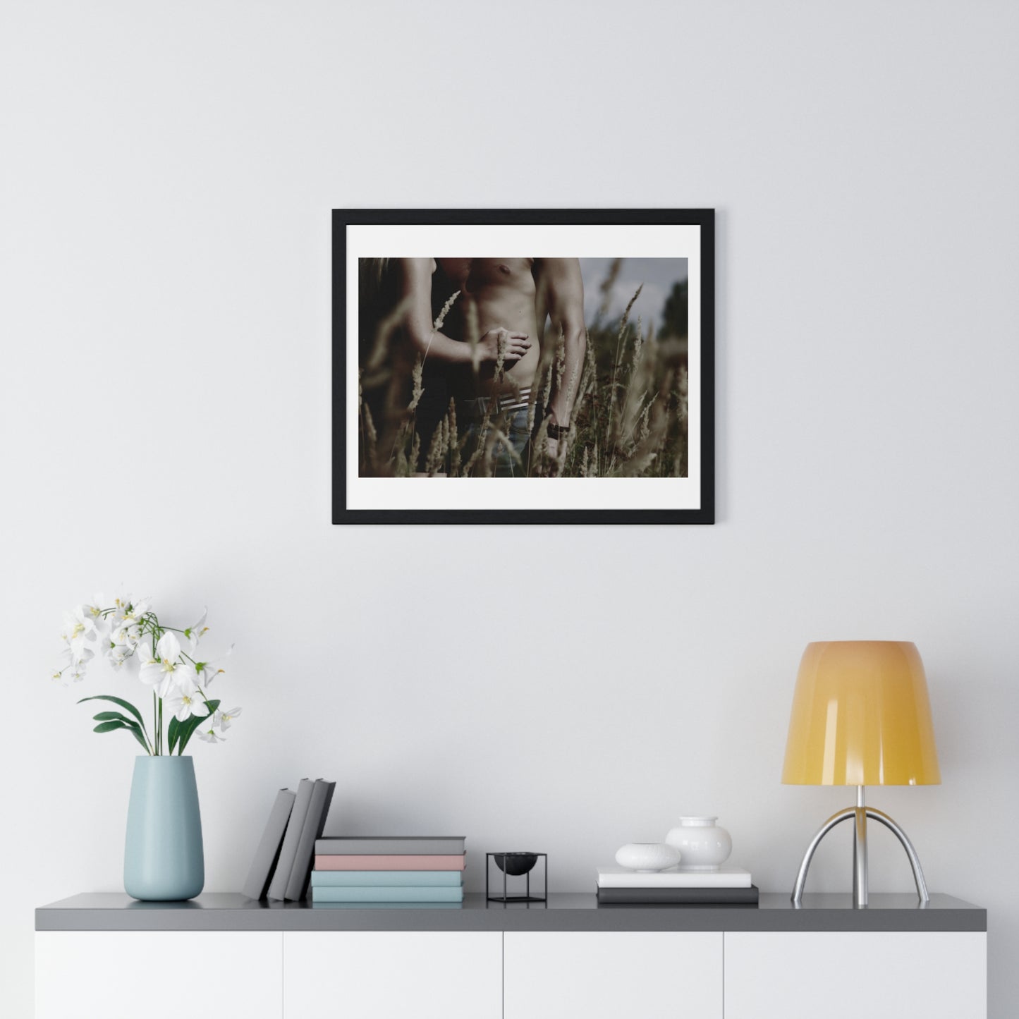 Shirtless Man with Woman, Photographer Unknown, from the Original, Framed Print