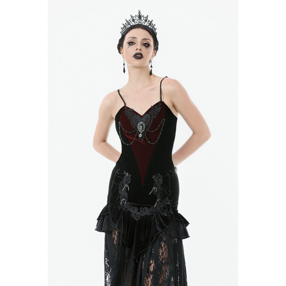 Dark in Love Morrigan Velvet and Lace Chain-Detail Bodysuit