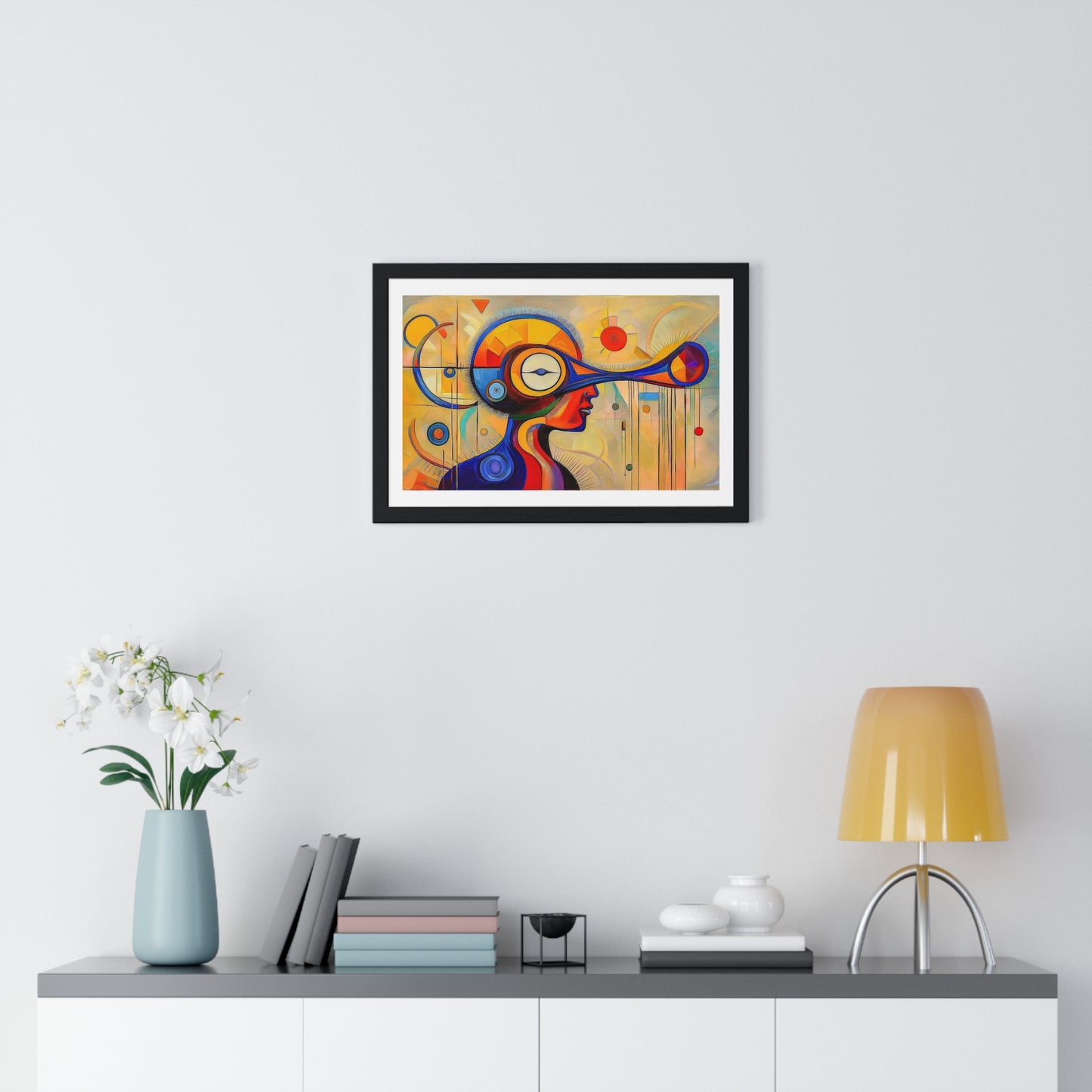 Mindful of Time, in the Style of Wassily Kandinsky 'Designed by AI' Framed Art Print