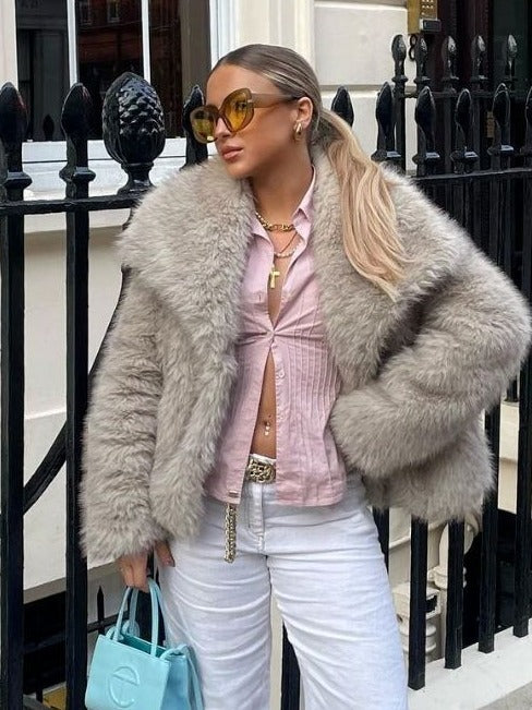 Thick Winter Plush Women's Fashion Bolero Jacket, Large Lapel