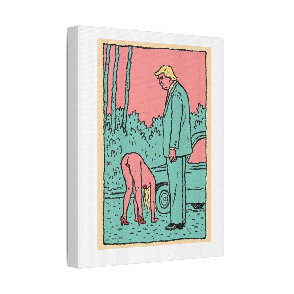Donald Trump, Cartoon Pop Art Print on Satin Canvas, Stretched