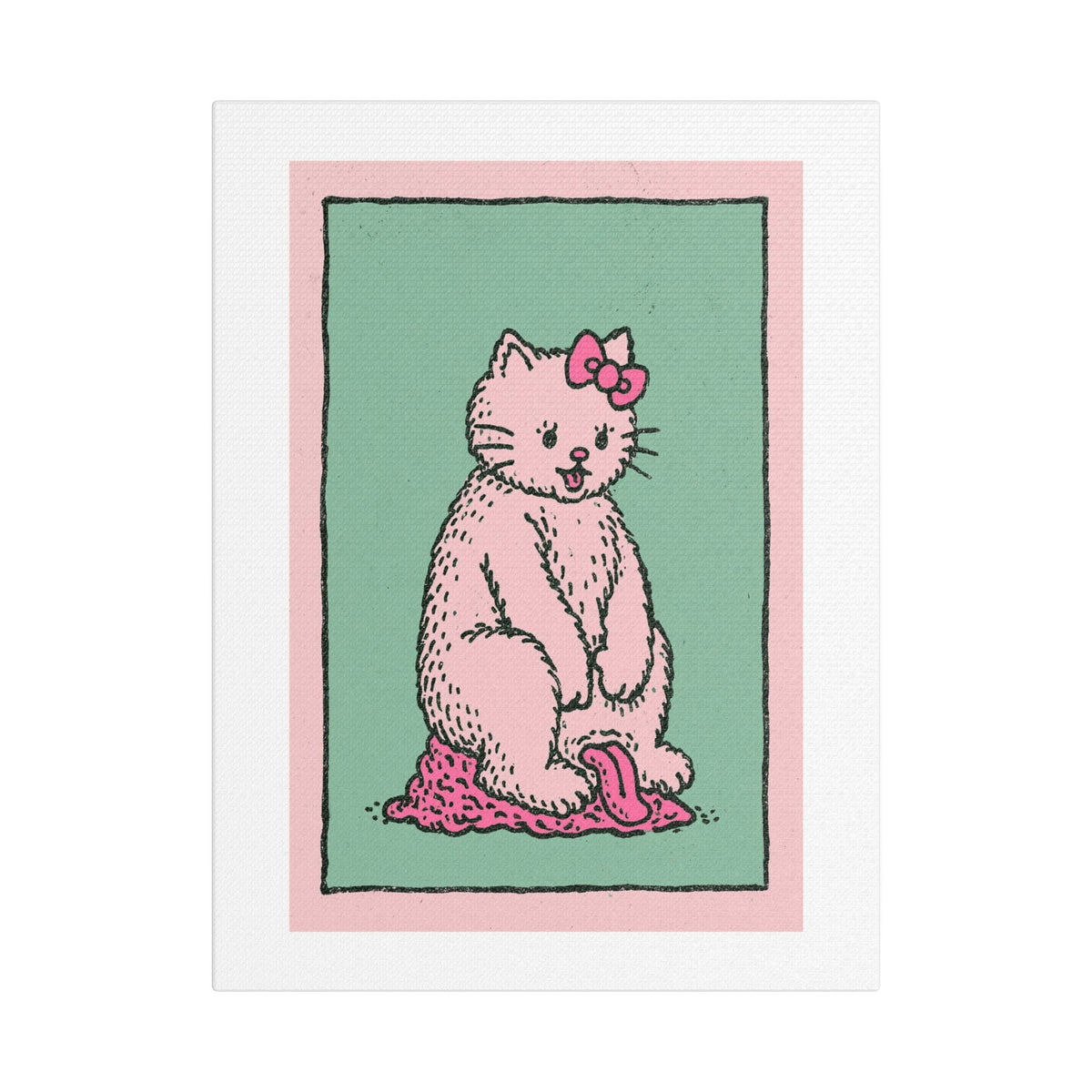 Cute Pink Cat Stretched Canvas Wall Art