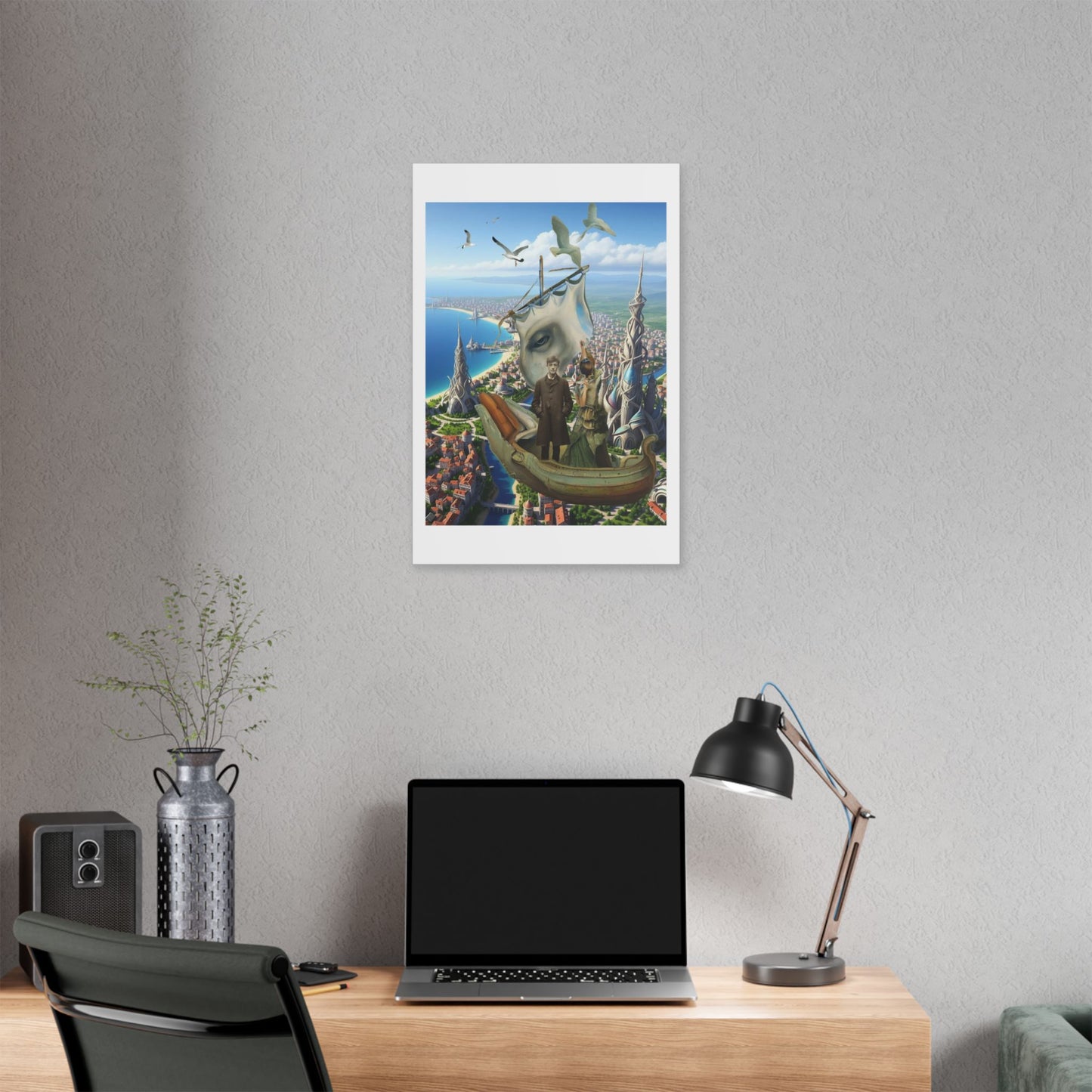 Tales of a Drunken Ship, Surrealist Art, Acrylic and Ink on Cardstock 'Designed by AI' Canvas Print