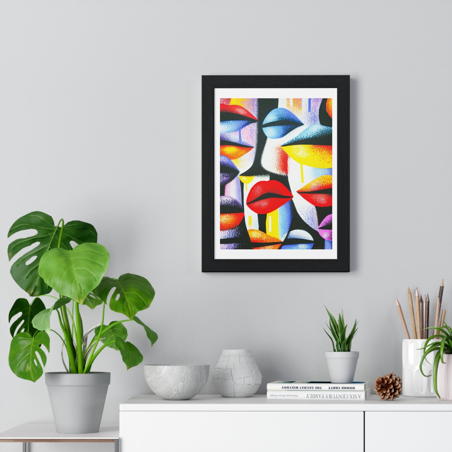 Lips Abstract Art 'Designed by AI' Framed Art Print