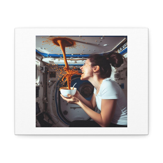 Astronauts Having Soup For Dinner on the International Space Station II 'Designed by AI' Art Print on Canvas