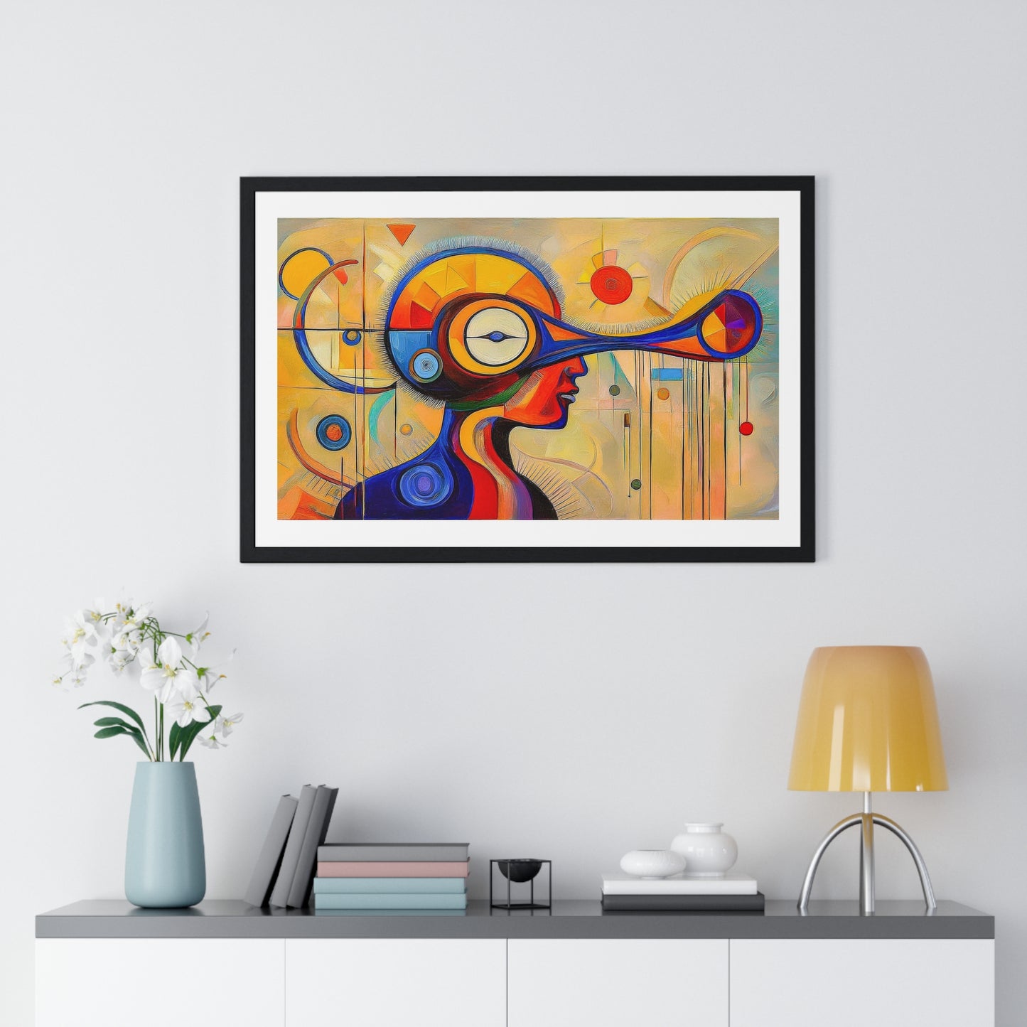 Mindful of Time, in the Style of Wassily Kandinsky 'Designed by AI' Framed Art Print