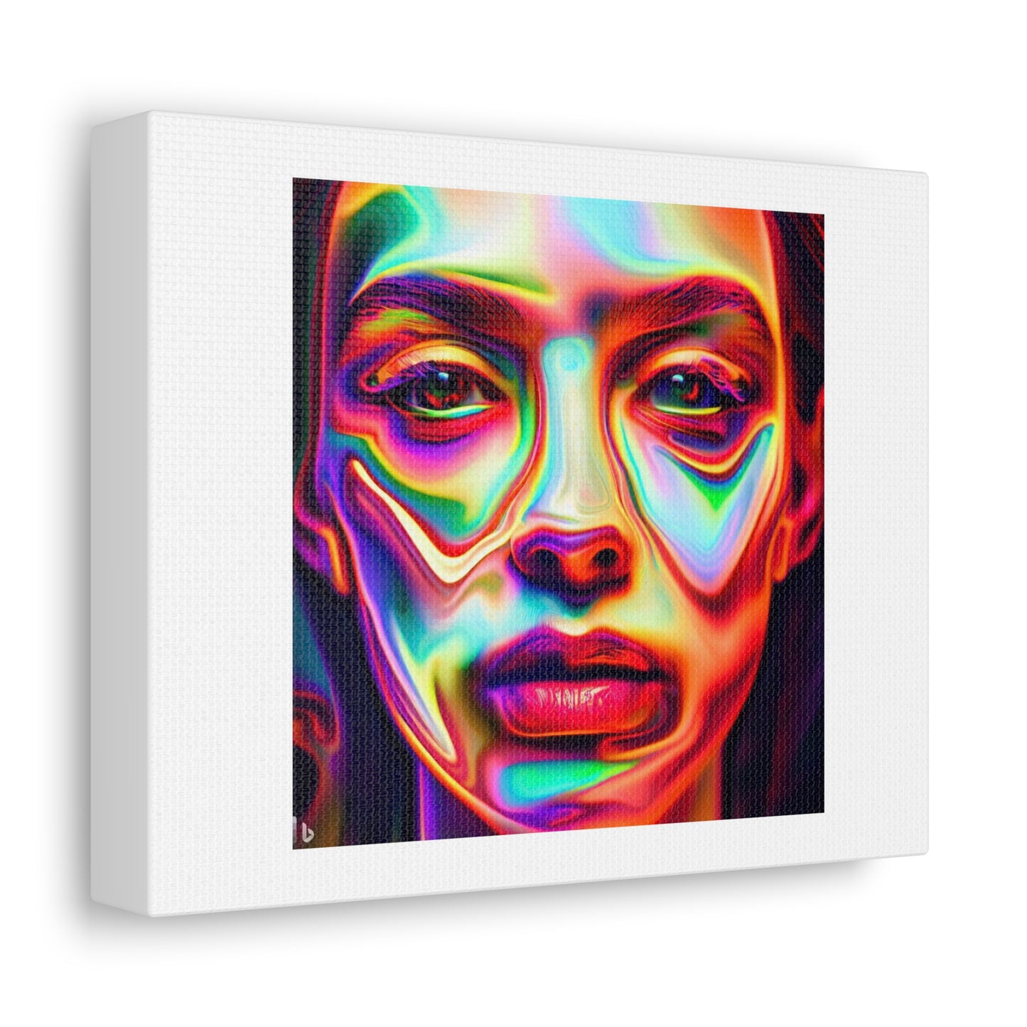 Girl's Face Transformed Into a Psychedelic and Colourful Image 'Designed by AI' Art Print on Canvas