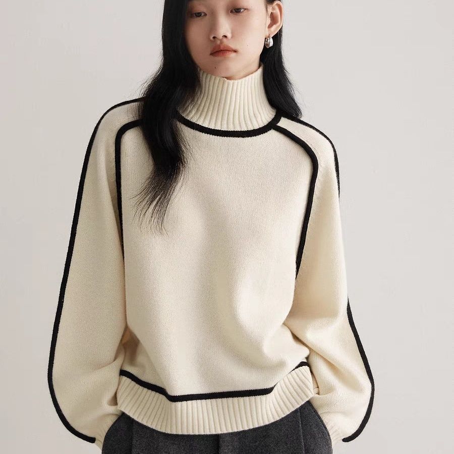 Half-Turtleneck Colour Contrast Women's Fashion Sweater