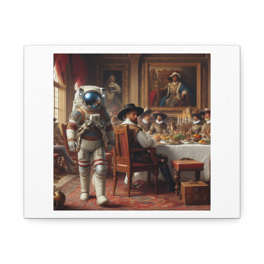 Astronaut Walking Through a Flemish Renaissance Art Scene II 'Designed by AI' Print on Canvas