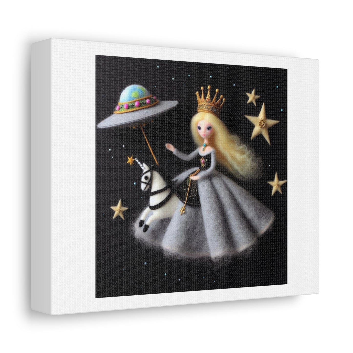 Angel and the Unicorn Fuzzy Felt Art 'Designed by AI' Art Print on Canvas