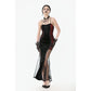 Dark in Love Lilith Red and Black Mesh Panel Goth Gown