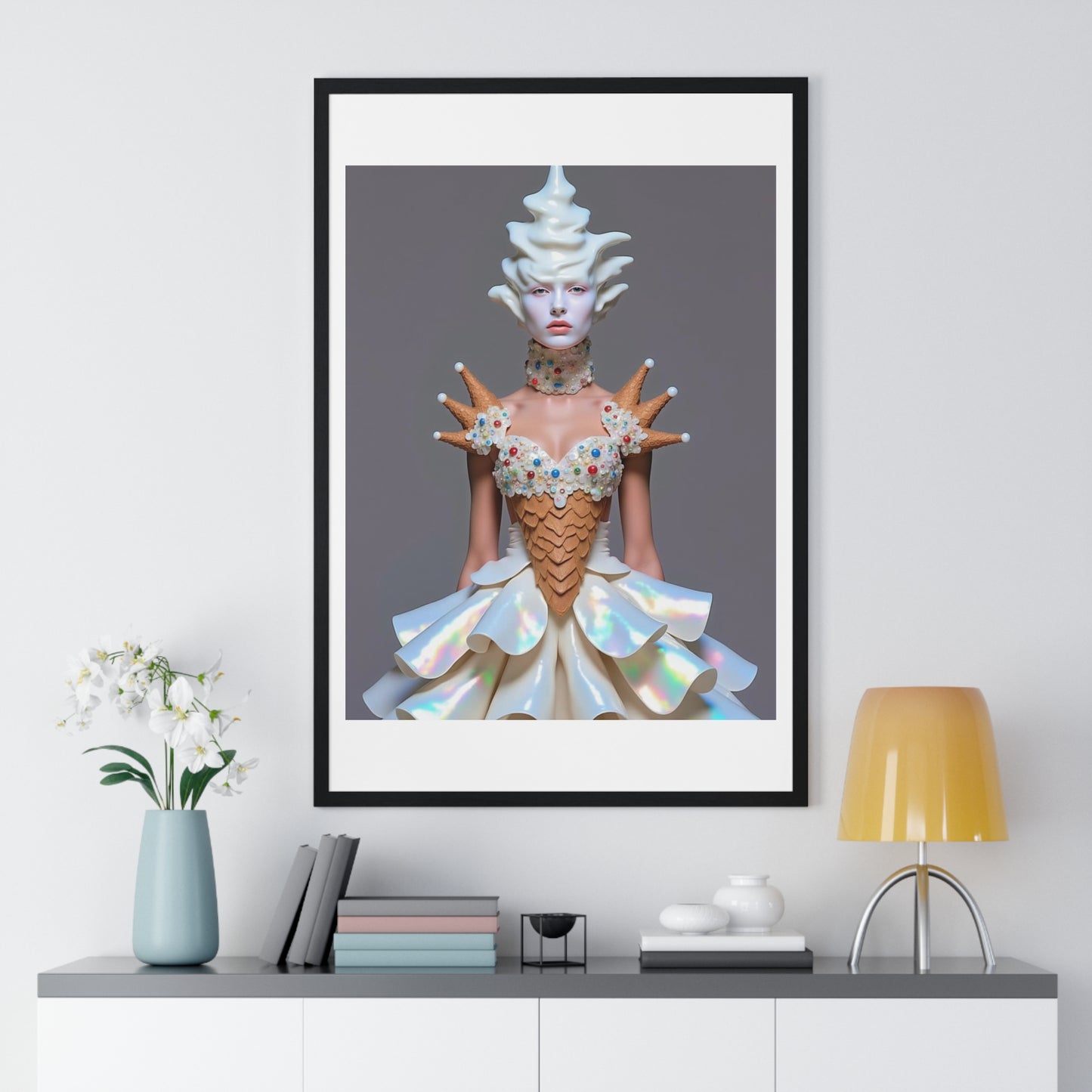 Ice Cream Girl, Abstract Art 'Designed by AI' Framed Print