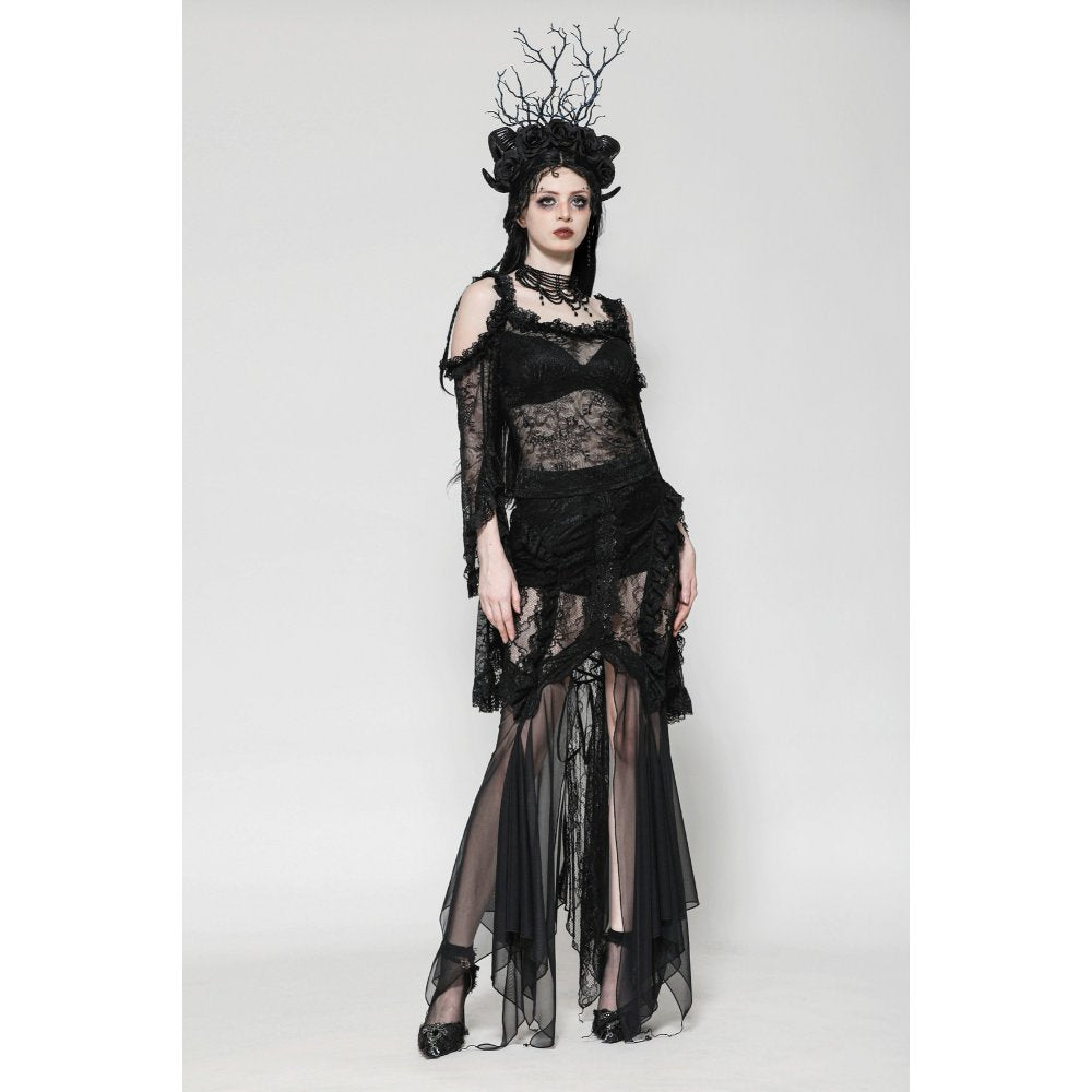 Dark in Love Delaney Gothic Romantic Lace Flare-Sleeve Top