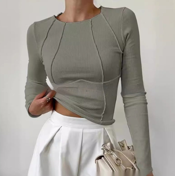 Slim Long-Sleeve Womens Split Thread Women's Casual Top