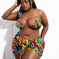 Three-Piece Plus Size African Print Swimsuit Set