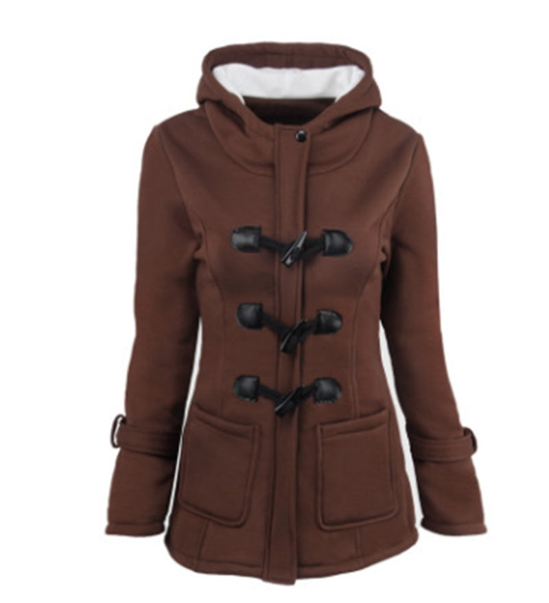 Women's Thick Hooded Duffle Coat with Toggle Buttons, Plus Sizes