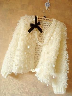 Women's Sequined Mohair Short Cardigan Sweater