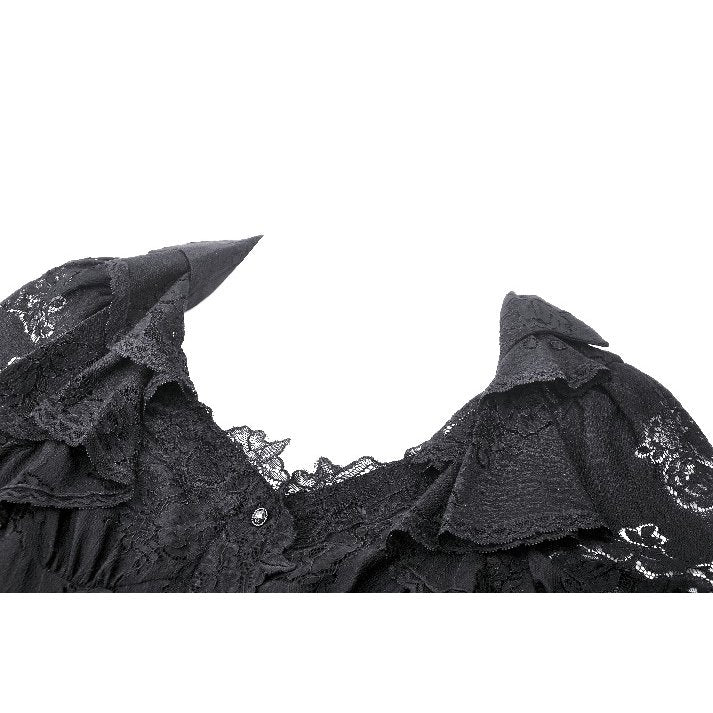 Dark in Love Luca Black Hollow Lace Gemstone-Button Adjustable Waist Dress