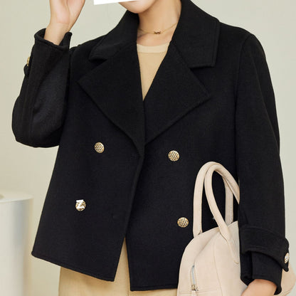 Vireous Women's Short Fashion Elegant Coat, Double-Breasted Woollen Coat