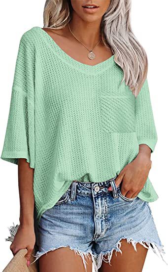 Vireous Textured V-Neck Women's Top With Patch Pocket