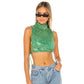 Fashion Nightclub Sequin Vest Top, Side-Stretch Cropped Vest in Green