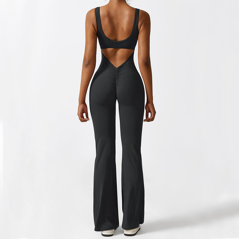 Women's Sleeveless Flare Jumpsuit, Fitness Yoga Suit