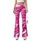 Women's Casual Wide-Leg Hot Pink Print Bootcut Pants