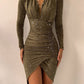 Tailored Chain Print Ruched-Waist Slim Dress