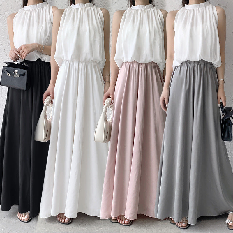 Vireous Pleated Loose Wide Leg Skirt Pants, Pastel Colours