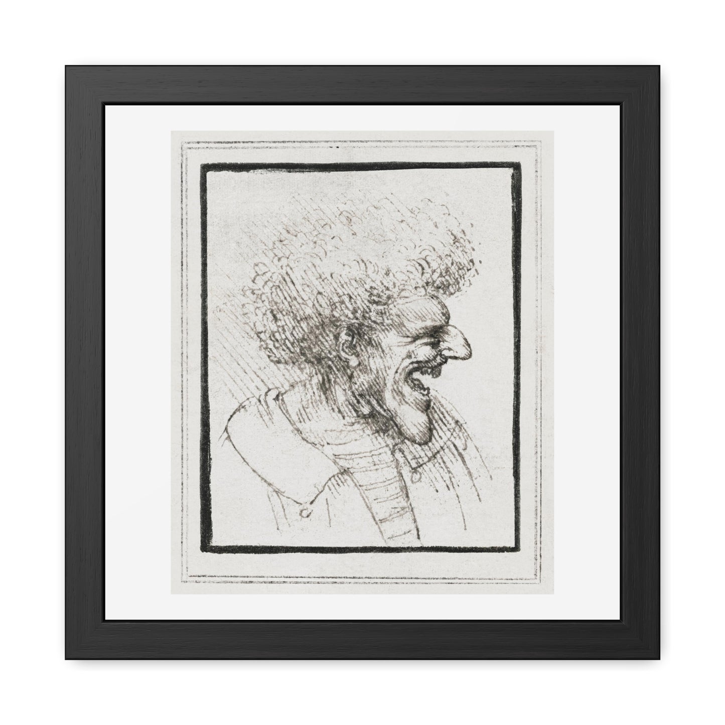 Caricature of a Man with Bushy Hair (circa 1495) by Leonardo da Vinci from the Original, Wooden Framed Print