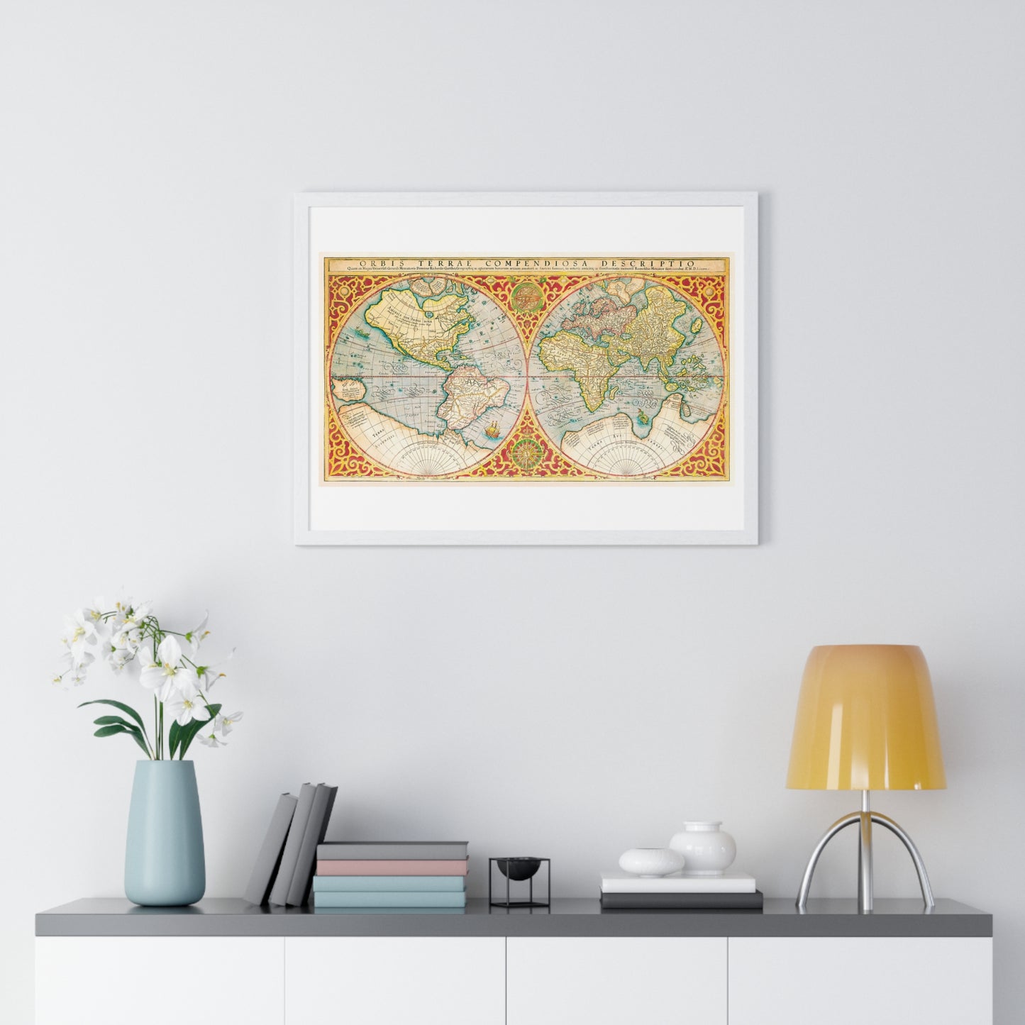 Antique Map 'Orbis Terrae' (1637) by Gerhard Mercator from the Original, Framed Art Print