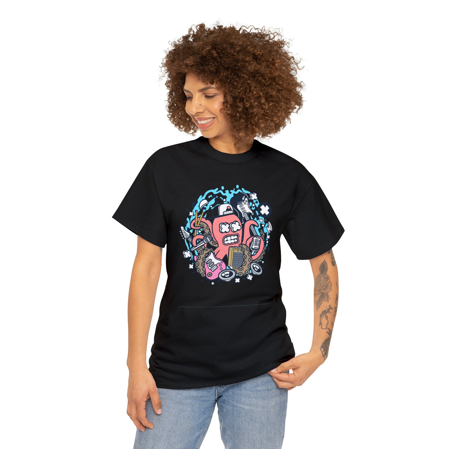 Rock Octopus Musician Cartoon T-Shirt