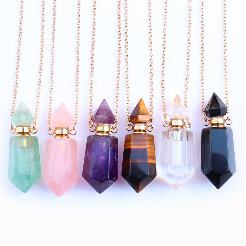 Natural Crystal Perfume Bottle Chain Pendant Necklace