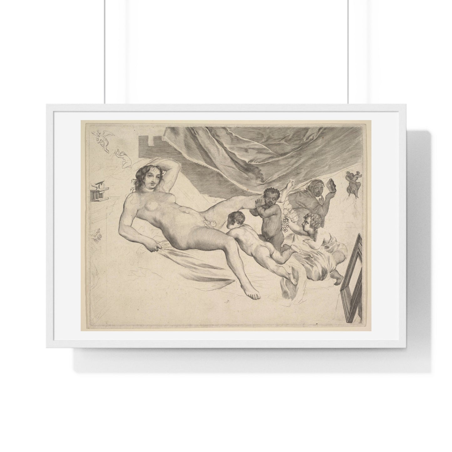 Allegorical Subject: Nude Woman, Three Children and a Mousetrap 'La Sourcière' by Claude Mellan, from the Original, Framed Art Print